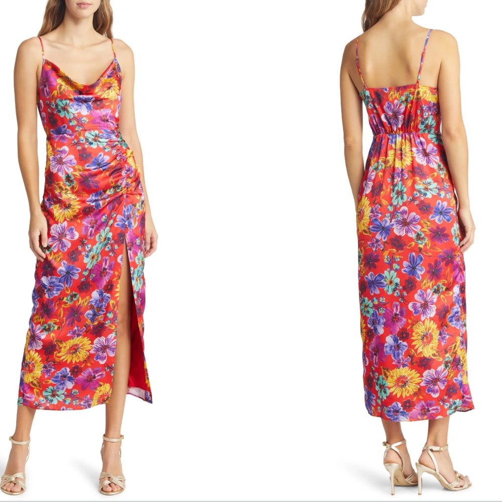 Milly - Lilliana Floral Cowl Neck Satin Midi Dress (NWT)